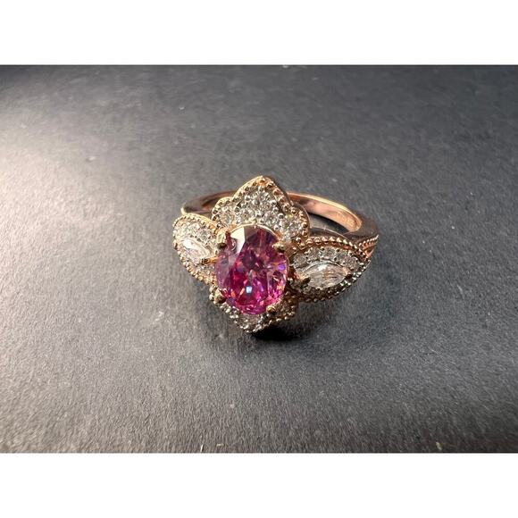 NEW Pink Moissanite lotus ring in rose gold vermeil 925 size 6 - Picture 3 of 12
